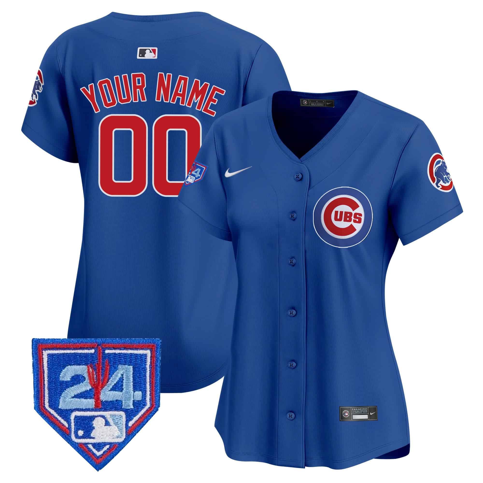 Women Chicago Cubs Blue Nike 2024 Spring Training Patch Vapor Premier Limited Custom MLB Jersey->->